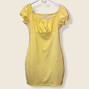 Yellow white plaid off the shoulder dress SOLD